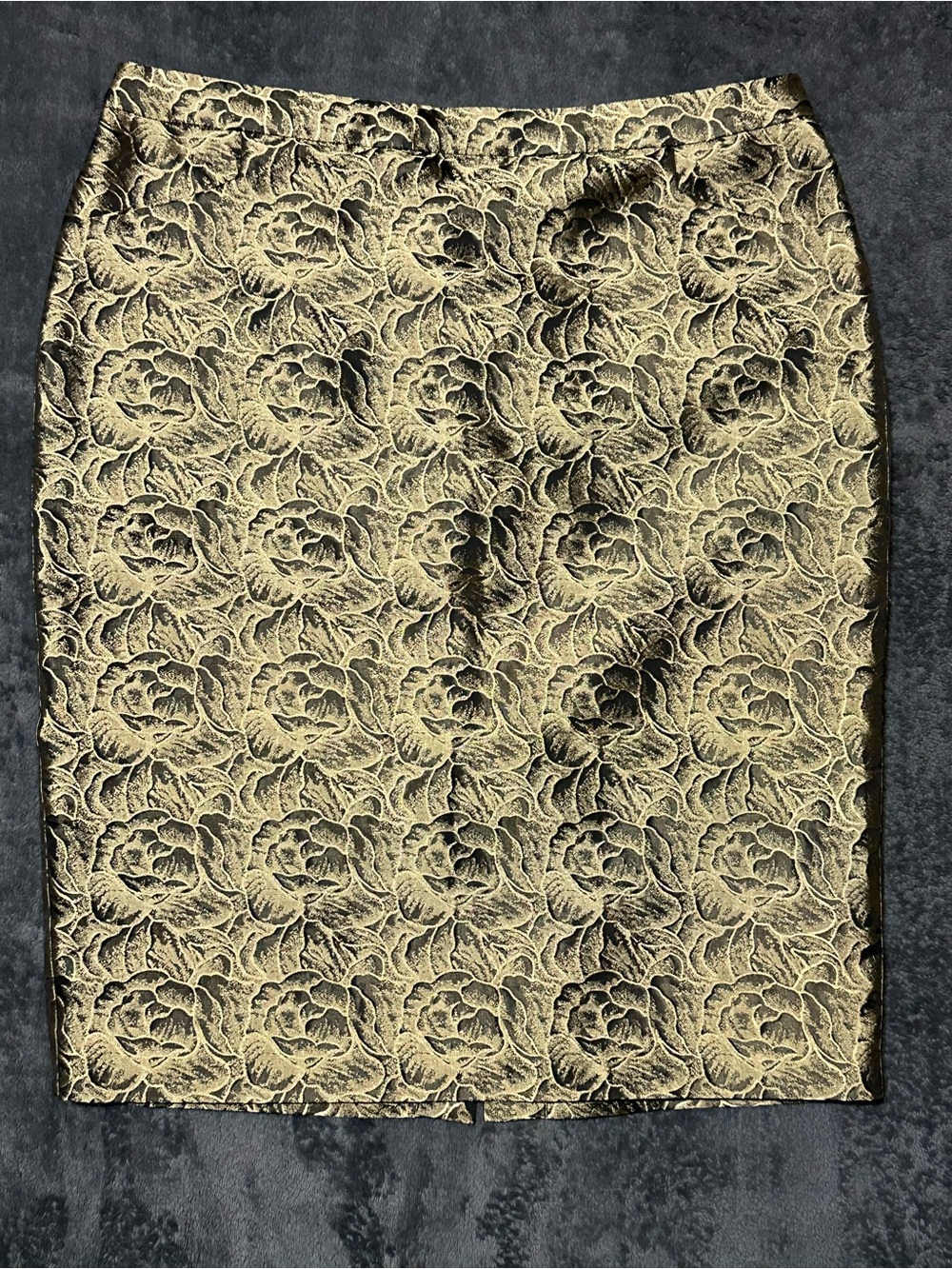 Calvin Klein Gold and Black Floral Jacquard Pencil Skirt